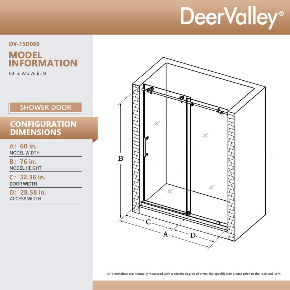 Concord 60" Gold Frameless Sliding Shower Door with Tempered Glass