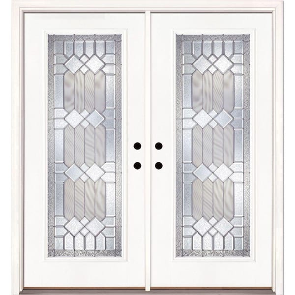Feather River Doors 66 in. x 81.625 in. Mission Pointe Zinc Full Lite Unfinished Smooth Left-Hand Fiberglass Double Prehung Front Door