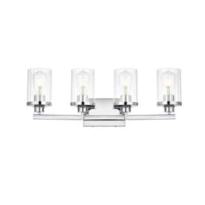 Simply Living 25 in. 4-Light Modern Chrome Vanity Light with Clear Cylinder Shade