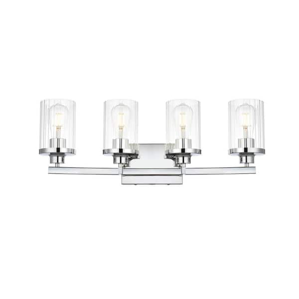 Unbranded Simply Living 25 in. 4-Light Modern Chrome Vanity Light with Clear Cylinder Shade