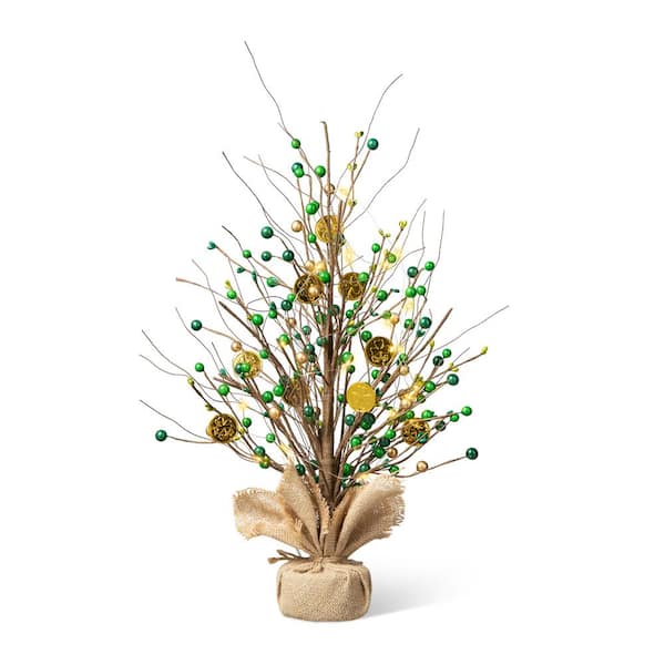 Glitzhome 21 in. Lighted St.Patrick's and Christmas Gold Coin Table Tree