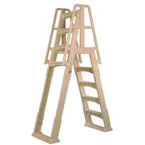 Frame Ladder for Above Ground Pool with Slide Lock Barrier in Taupe