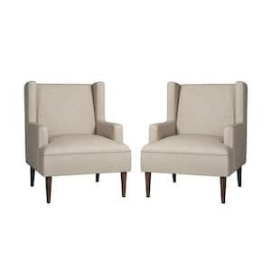 Jeremias Beige Vegan Leather Accent Chair Set of 2 with Solid Wood Legs