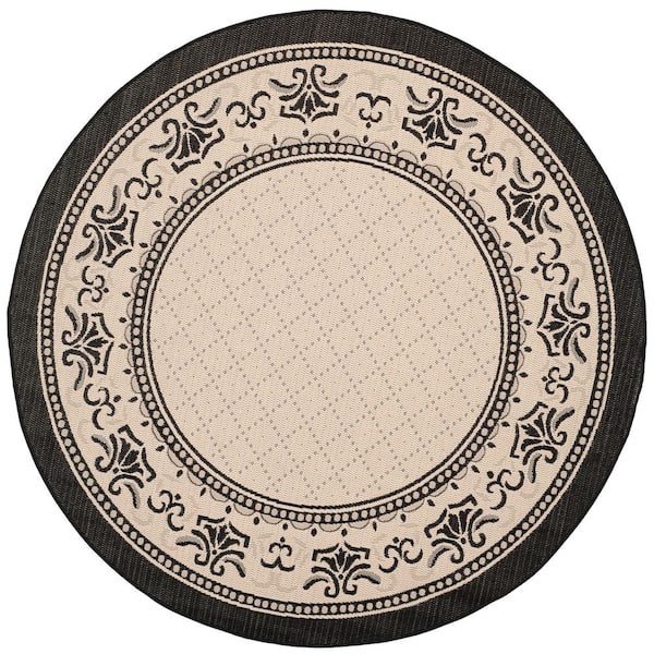 SAFAVIEH Courtyard Sand/Black 5 ft. x 5 ft. Round Border Indoor/Outdoor Patio  Area Rug