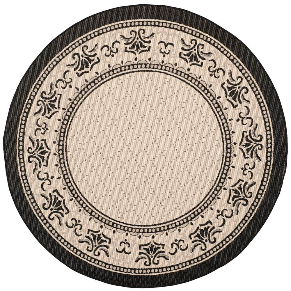 SAFAVIEH Courtyard Sand/Black 7 ft. x 7 ft. Round Border Indoor/Outdoor Patio  Area Rug