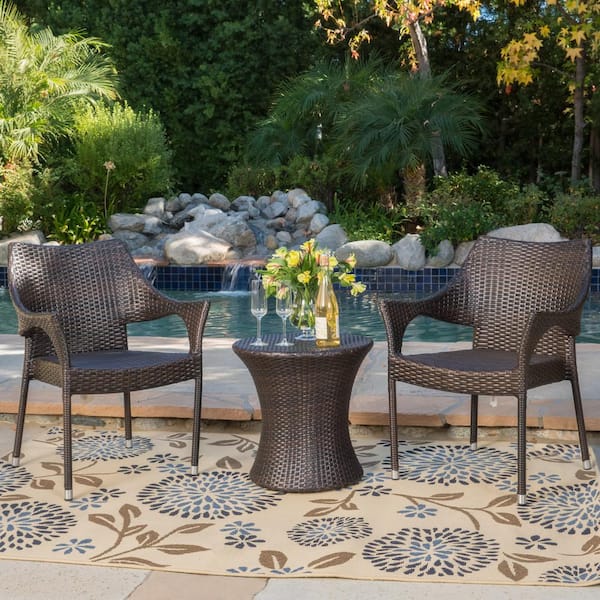Noble House Mirage Brown 3-Piece Faux Rattan Outdoor Patio Conversation Set