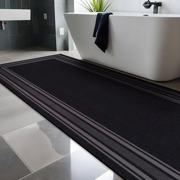 2 X 7 Black Carmel Bordered Non Slip Runner Indoor Area Rug