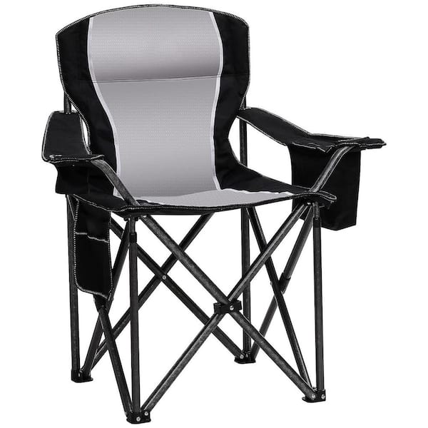 25 in. Foldable Black Camping Lawn Chair with Heavy-Duty Metal Frame and Cup Holder