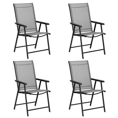 Gray Patio Metal Folding Outdoor Dining Chairs Portable Textilene with Armrest (4-Pack)