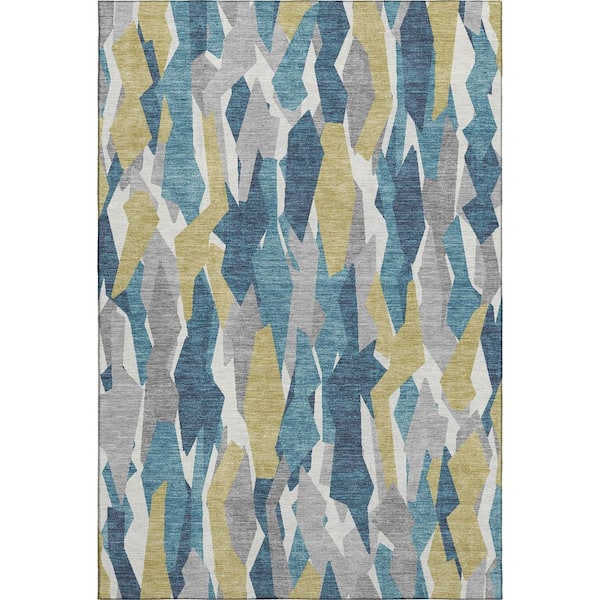 Mayfield Premium Machine Washable Abstract AMF2329 Teal 10 ft. x 14 ft. Area Rug