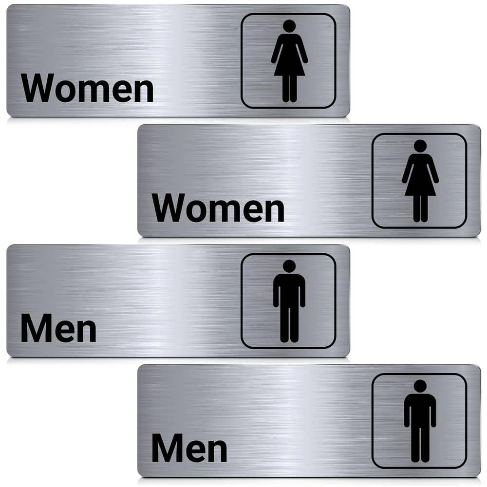 4 Pack 9 Inch Silvery Aluminum Self-Adhesive Restroom Door Signs Metal Bathroom Wall Decor for Offices Business price history on PriceWatchPro
