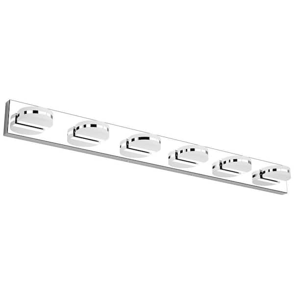 JUSHENG 45 in. 6-Light Chrome LED Vanity Light with 360° Up and Down Dimmable 5500K Daylight
