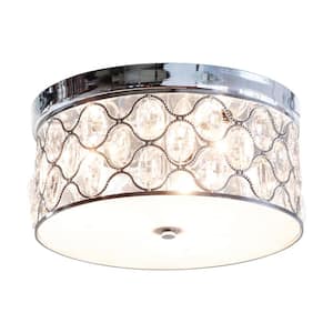 14 in. 3-Lights Chrome Modern Flush Mount Chandelier with Clear Crystal Accents