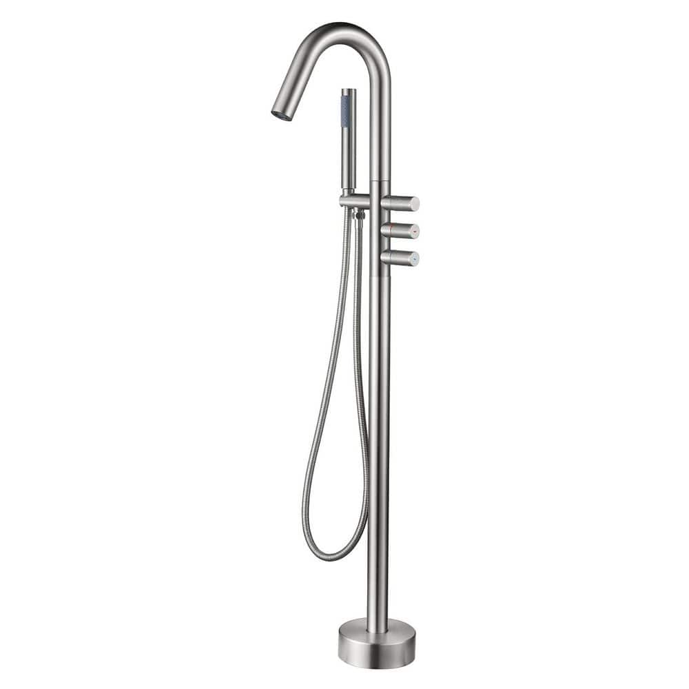 Modern Floor Mount Bathtub Faucet Freestanding Tub Filler Standing Shower Faucets with Handheld Shower in Brushed Nickel price history on PriceWatchPro