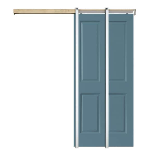 CALHOME Dignity Blue 36 in. x 80 in.  Painted Composite MDF 4PANEL Interior Sliding Door with Pocket Door Frame and Hardware Kit