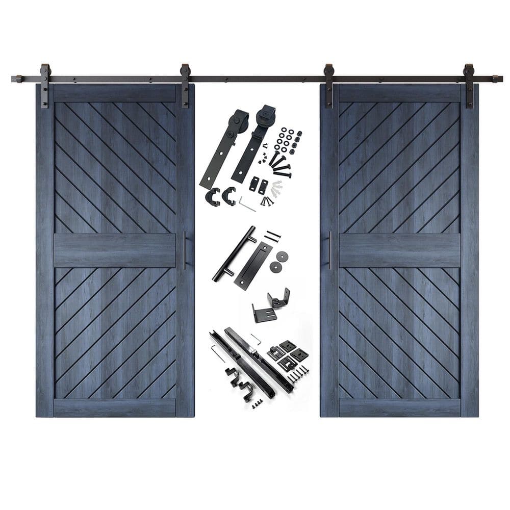 XT4 40 in. x 84 in. C-Panel Navy Slanted Stripe Design Double Pine Wood Sliding Barn Door with Hardware Kit price history on PriceWatchPro