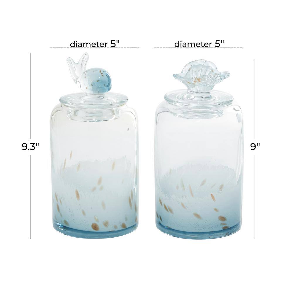 Blue Glass Whale and Seashell Decorative Jars, Set of 2