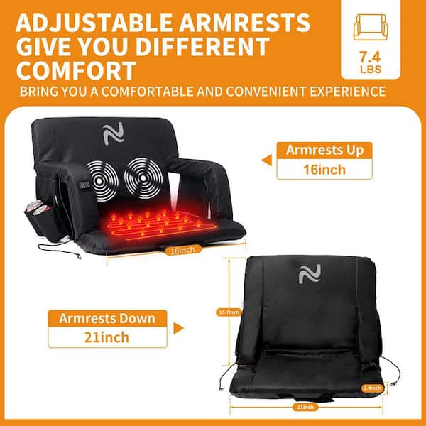 2-Pack Heated Massage Stadium Seats 3 Level Heat and Massage Stadium Chair 6 Reclining Position Bleacher Seat, 21 in. W