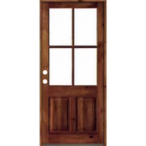 32 in. x 96 in. Knotty Alder Right-Hand/Inswing 4-Lite Clear Glass Red Chestnut Stain Wood Prehung Front Door