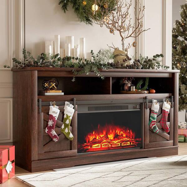 LACOO 59 in. Farmhouse Fireplaced TV Stand with Adjustable