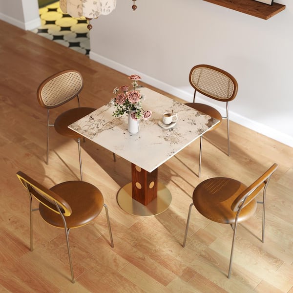 33 in. W Square Pandora Sintered Stone with Solid Wood Pedestal Dining Table for Bistro, Dining Room, Terrace (Seats 2)
