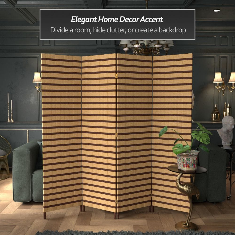 Natural Fiber Two-Tone Folding Room Divider with Spruce Frame