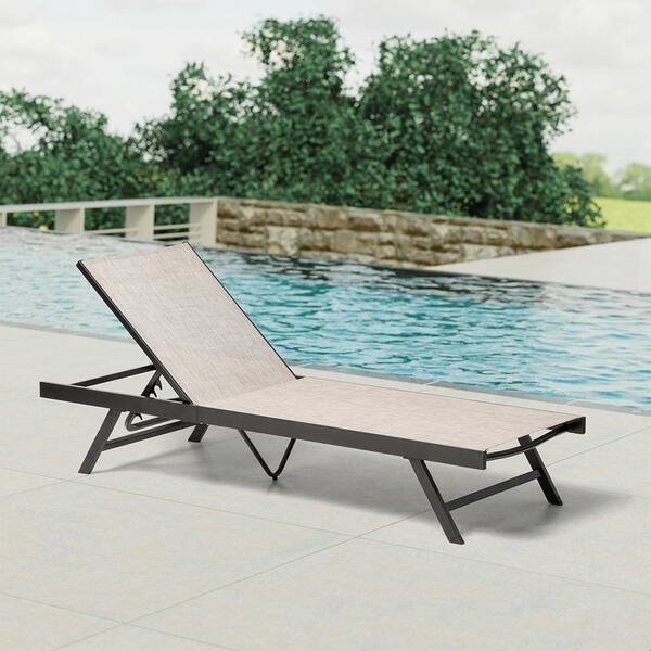 Crestlive Products 1-Piece Aluminum Adjustable Outdoor Chaise Lounge in Beige