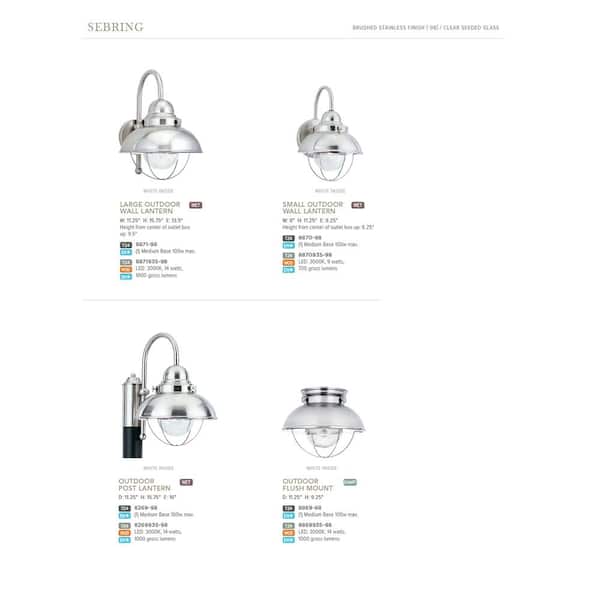 Generation Lighting - Sebring 1-Light Brushed Stainless Industrial Nautical Outdoor Wall Lantern Sconce