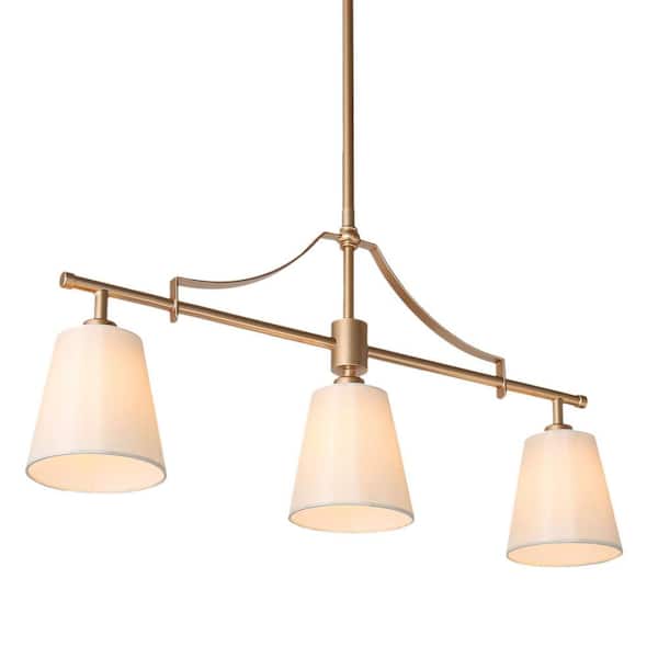 Uolfin 3-Light Gold Linear Chandelier with White Fabric Shades