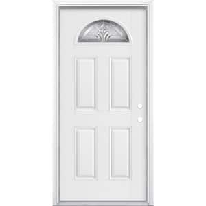 36 in. x 80 in. Providence Fan Lite Left Hand Inswing Primed White Smooth Fiberglass Prehung Front Door with Brickmold