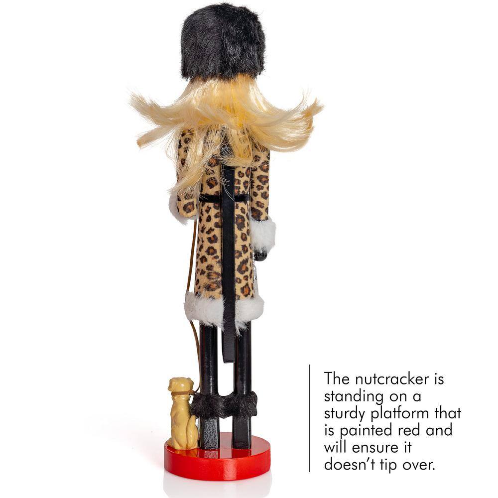 15" Leopard Print and Fur Christmas Nutcracker with Puppy