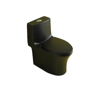 28.7 in. H One-Piece 1.1/1.6 GPF Dual Flush Elongated Ceramic Toilet in Black with Soft Close Seat
