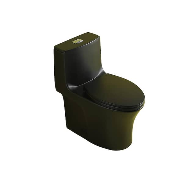 FUNKOL 28.7 in. H One-Piece 1.1/1.6 GPF Dual Flush Elongated Ceramic Toilet in Black with Soft Close Seat