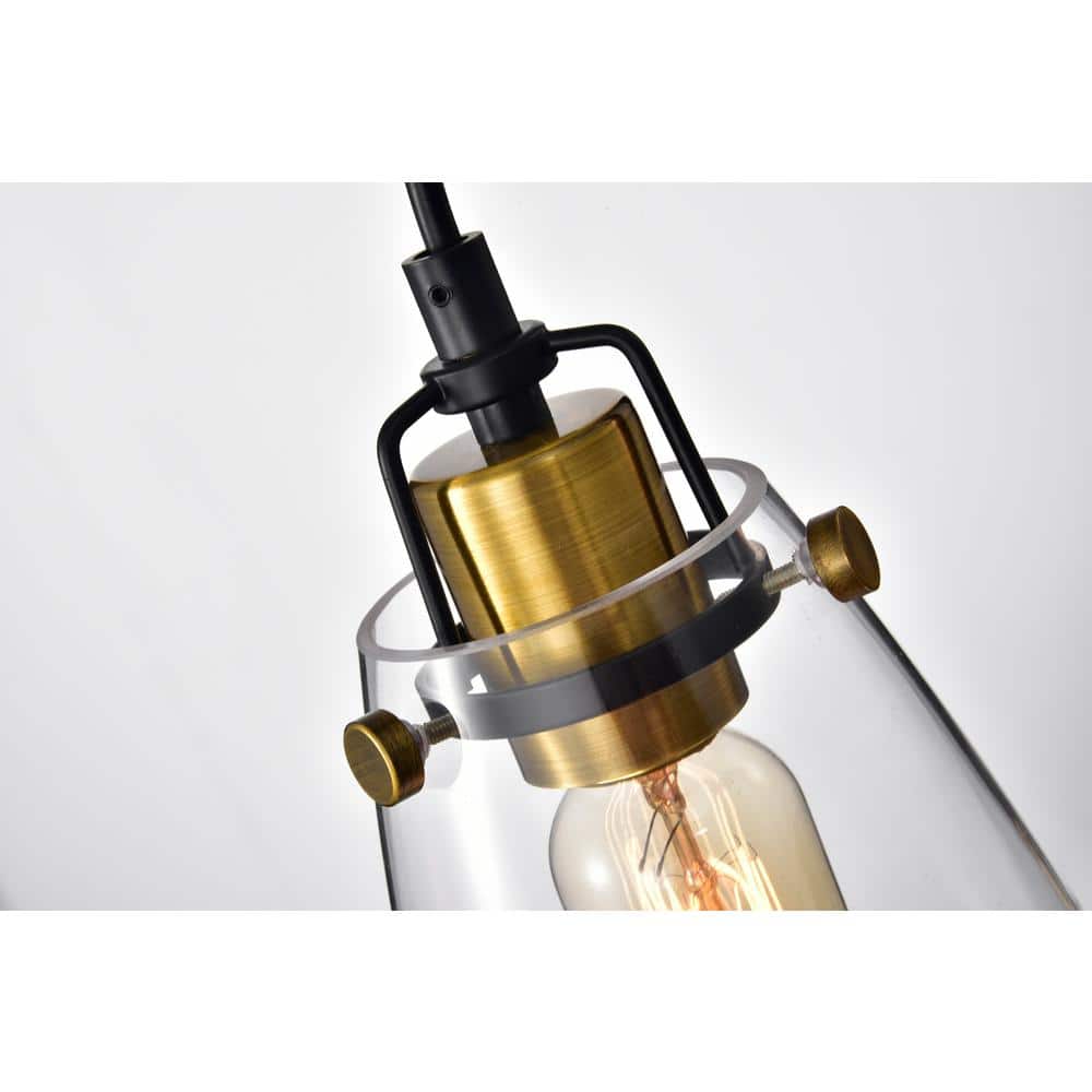 Modern Black and Gold 3-Light Pendant with Clear Glass Shades