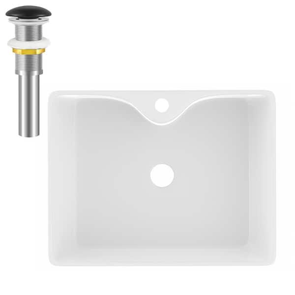 Unbranded Rectangular Sink 14.5 in . Bathroom Sink Ceramic Vessel Sink Bathroom Sink Modern with Pop-Up Drain in White and Black