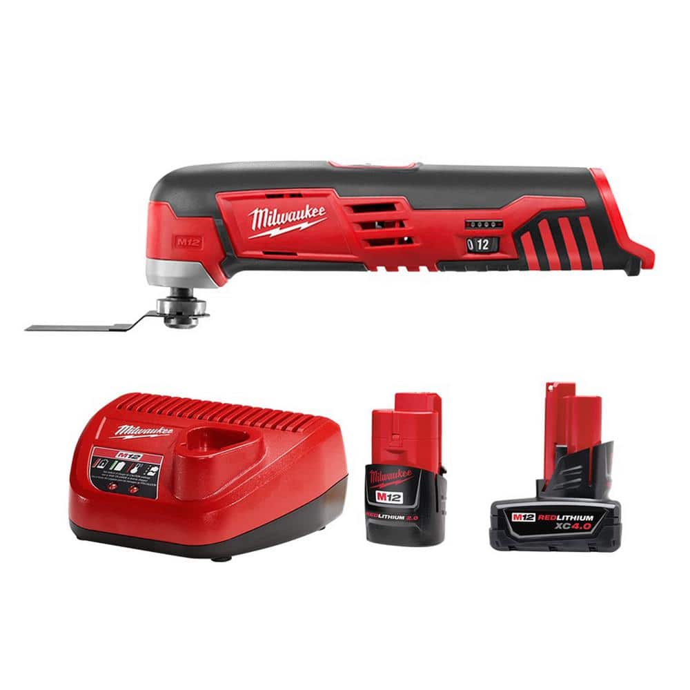 Milwaukee M12 12V Lithium-Ion Cordless Oscillating Multi-Tool with One M12 4.0 Ah and One M12 2.0 Ah Battery Pack and Charger