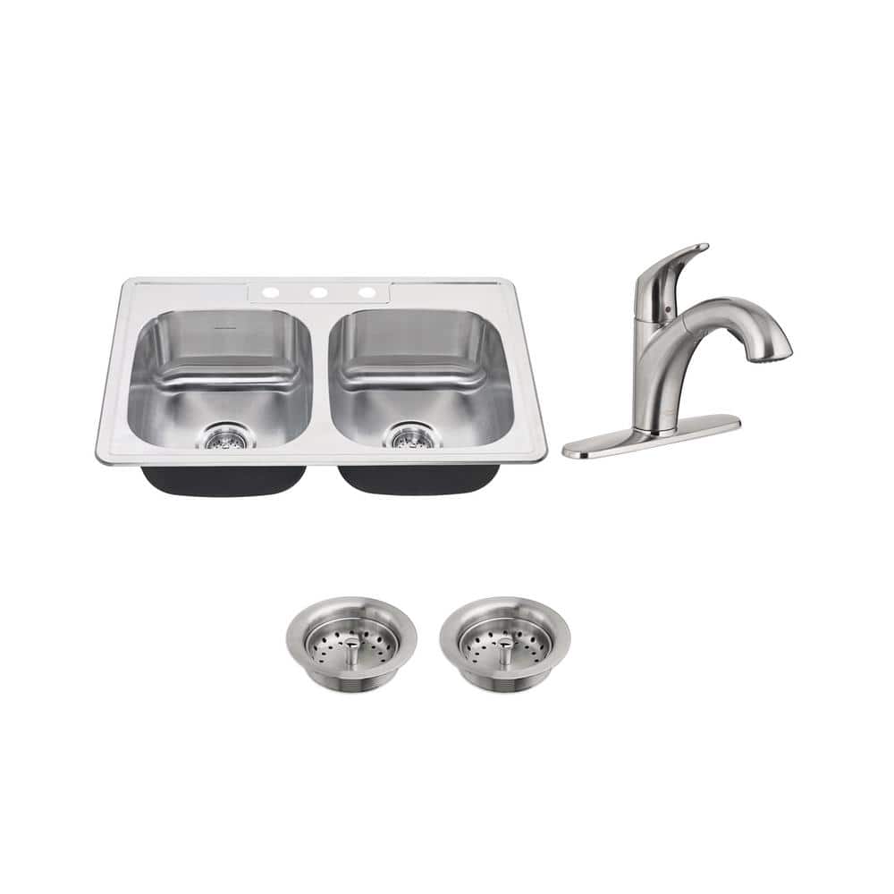 Colony All-in-One Drop-In Stainless Steel 33 in. 3-Hole 50/50 Double Bowl K