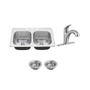 Colony All-in-One Drop-In Stainless Steel 33 in. 3-Hole 50/50 Double Bowl Kitchen Sink with Faucet in Stainless Steel