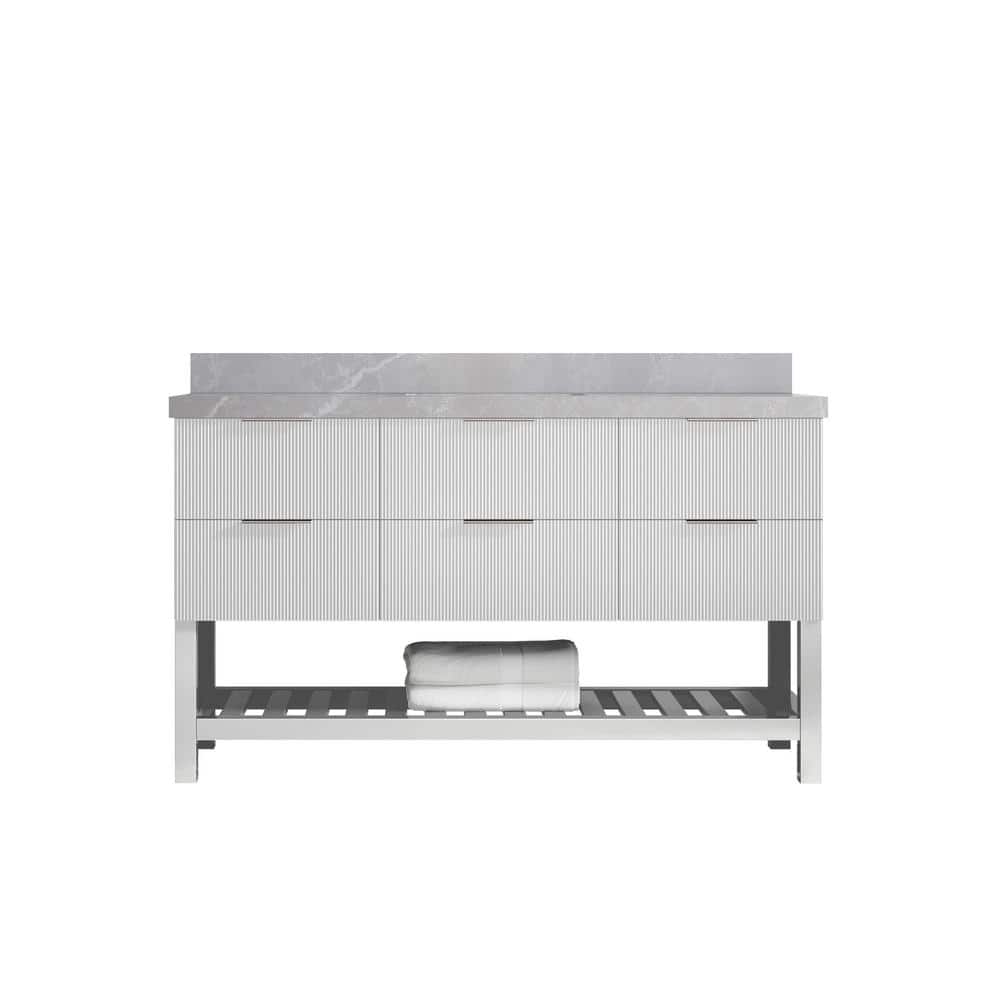 Catalina 60 in. W x 22 in. D x 36 in. H Single Sink Bath Vanity in White with 2 in. Pearl Gray Quartz Top price history on PriceWatchPro