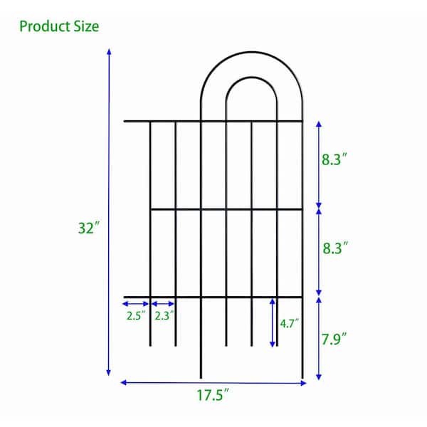 245 in. L x 32 in. H 14-Panels Black Composite Fence Rail Decorative Garden Fence, Decorative Border Fence for Landscape
