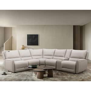 Pakton 115 in. Flared Arm Leather L-Shaped Power Sectional Sofa in Beige with Storage Console