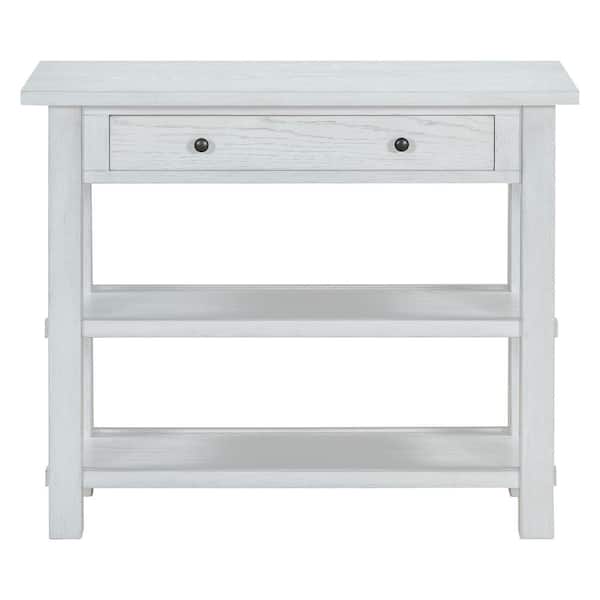 36 in. W x 14 in. D x 30.5 in. H White Wood Linen Cabinet with Drawer, 2-Sturdy Shelves for Entryway and Living Room