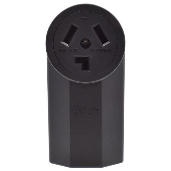 30 Amp125V, NEMA 10-30R Surface Mount Power Outlet, Single Straight Blade Range and Dryer Outlet Non-Grounding, Black