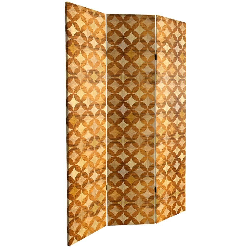 Japanese Kumiko Wave 6-Ft Wood Canvas Folding Room Divider