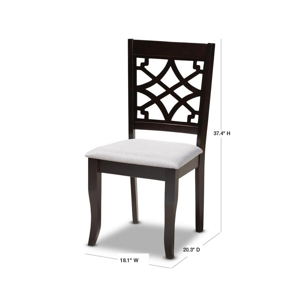 Gray Upholstered Oak Wood Dining Chairs with Cut-Out Back, Set of 4