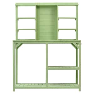47 in. W x 19 in. D x 64.6 in. H Green Wood Potting Bench Table with Multiple Shelves and Side Hook