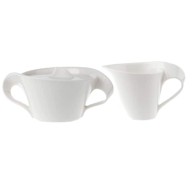 Villeroy & Boch New Wave 2-Piece White Porcelain Sugar and Creamer