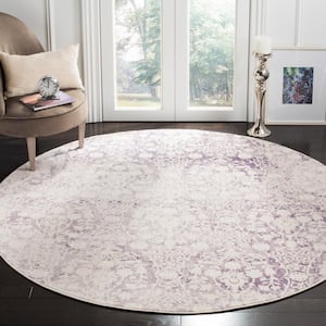 Passion Lavender/Ivory 4 ft. x 4 ft. Floral Geometric Round Area Rug