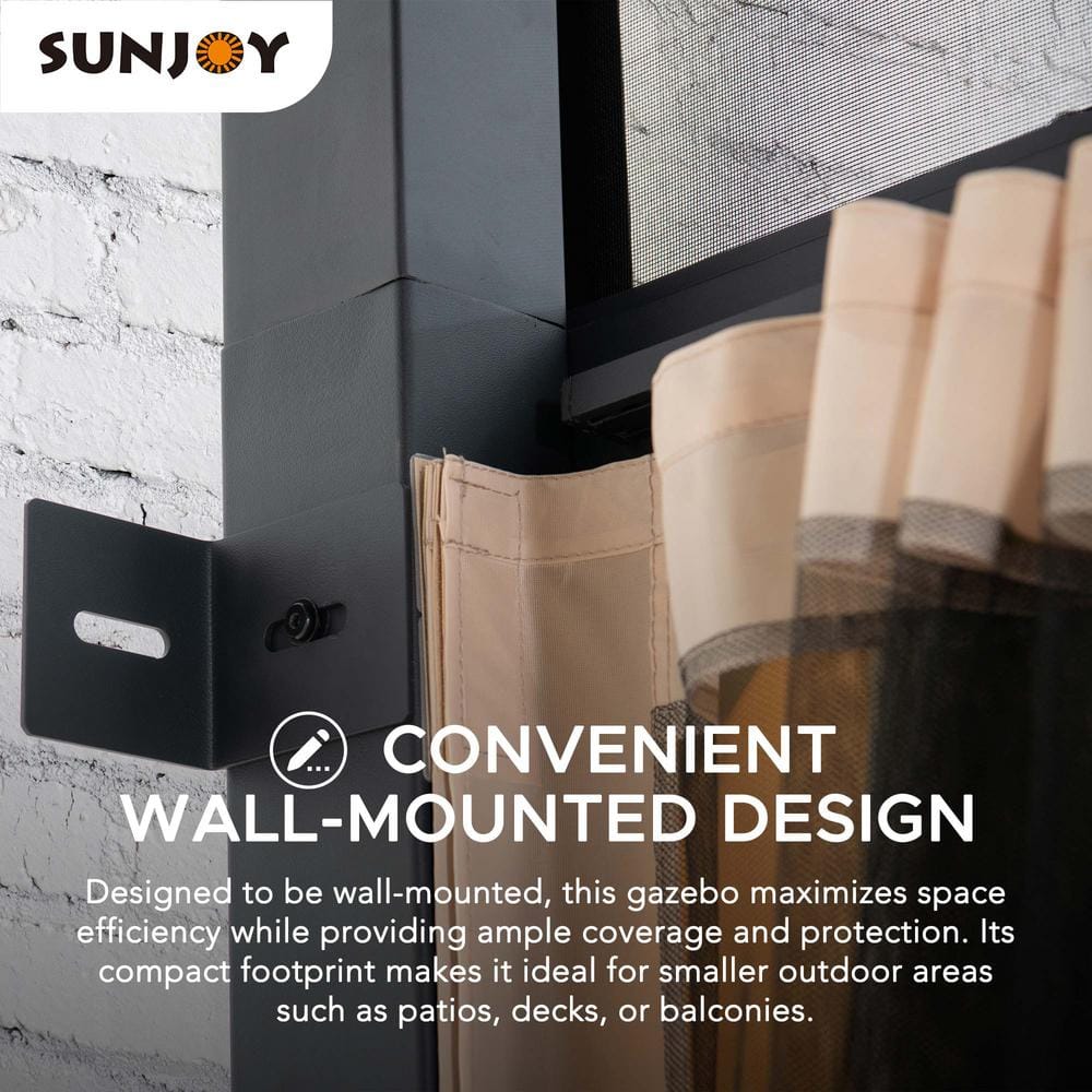 Large Black Wall-Mounted Gazebo with Curtains and Netting