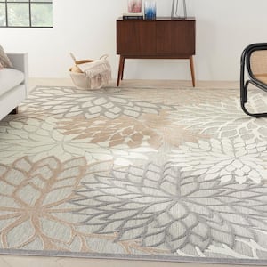 Aloha Natural 9 ft. x 12 ft. Floral Contemporary Indoor/Outdoor Patio Area Rug